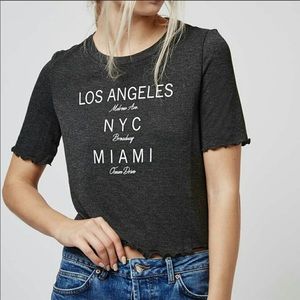 Topshop sz 2 petite ruffled graphic tee / crop top